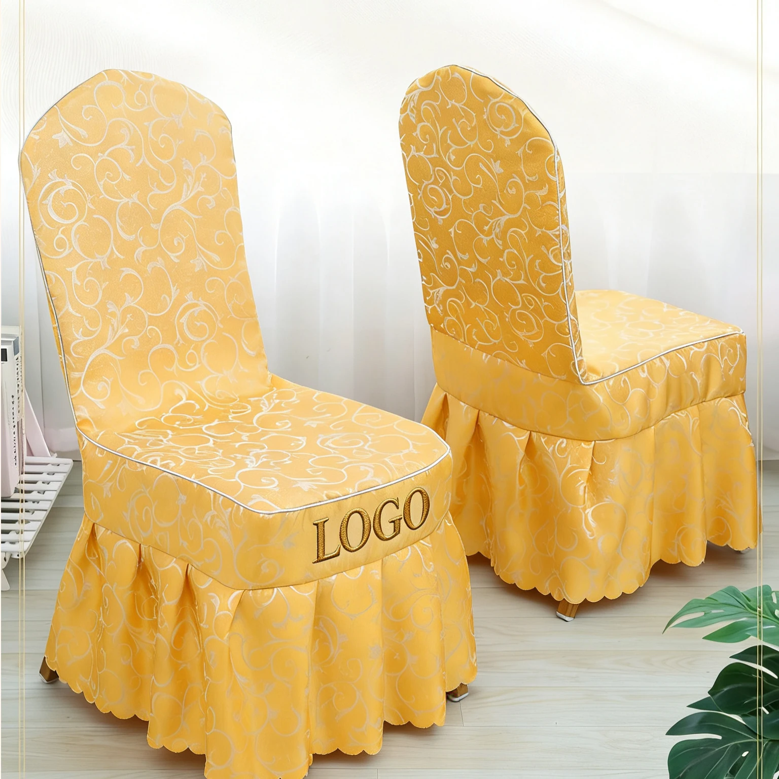 Housse de chaise Jacquard en Polyester brodée sur mesure, housse de chaise élastique de luxe pour hôtel, Restaurant, Banquet de mariage, salle à manger
