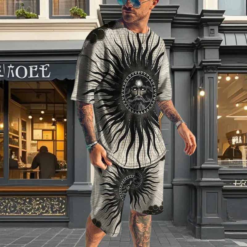 

2025 Latest Hot T-shirt Set 3D Vacation Style Trendy Various Elements Fashionable Street Men's Set Summer Top Shorts Breathable