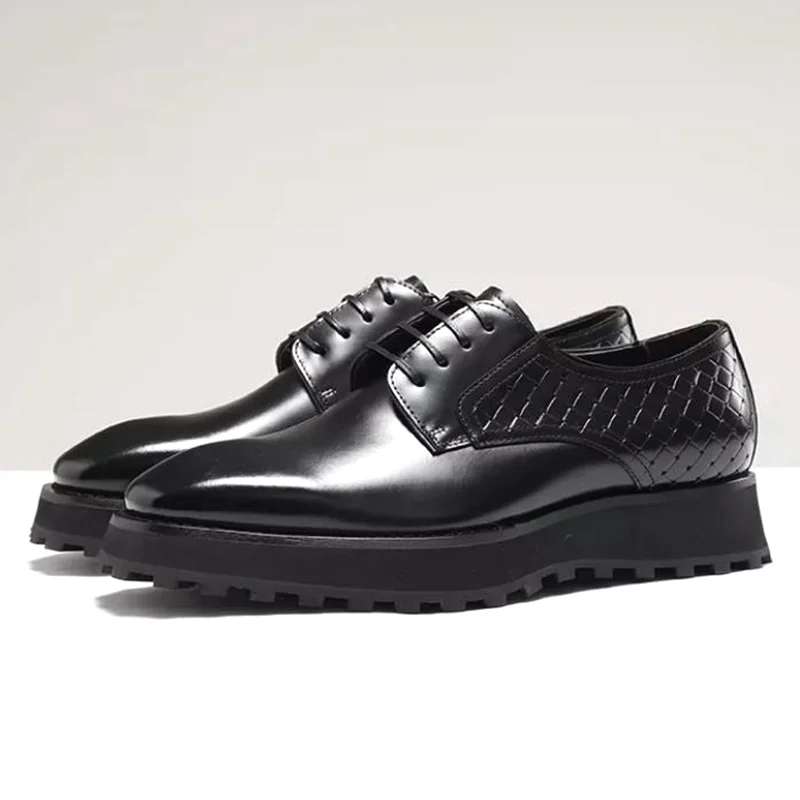 

High Quality Sheepskin Lining Cowhide Lightweight Thick Soles 4cm Height-incearsing Leather Shoes Men Business Formal Shoes
