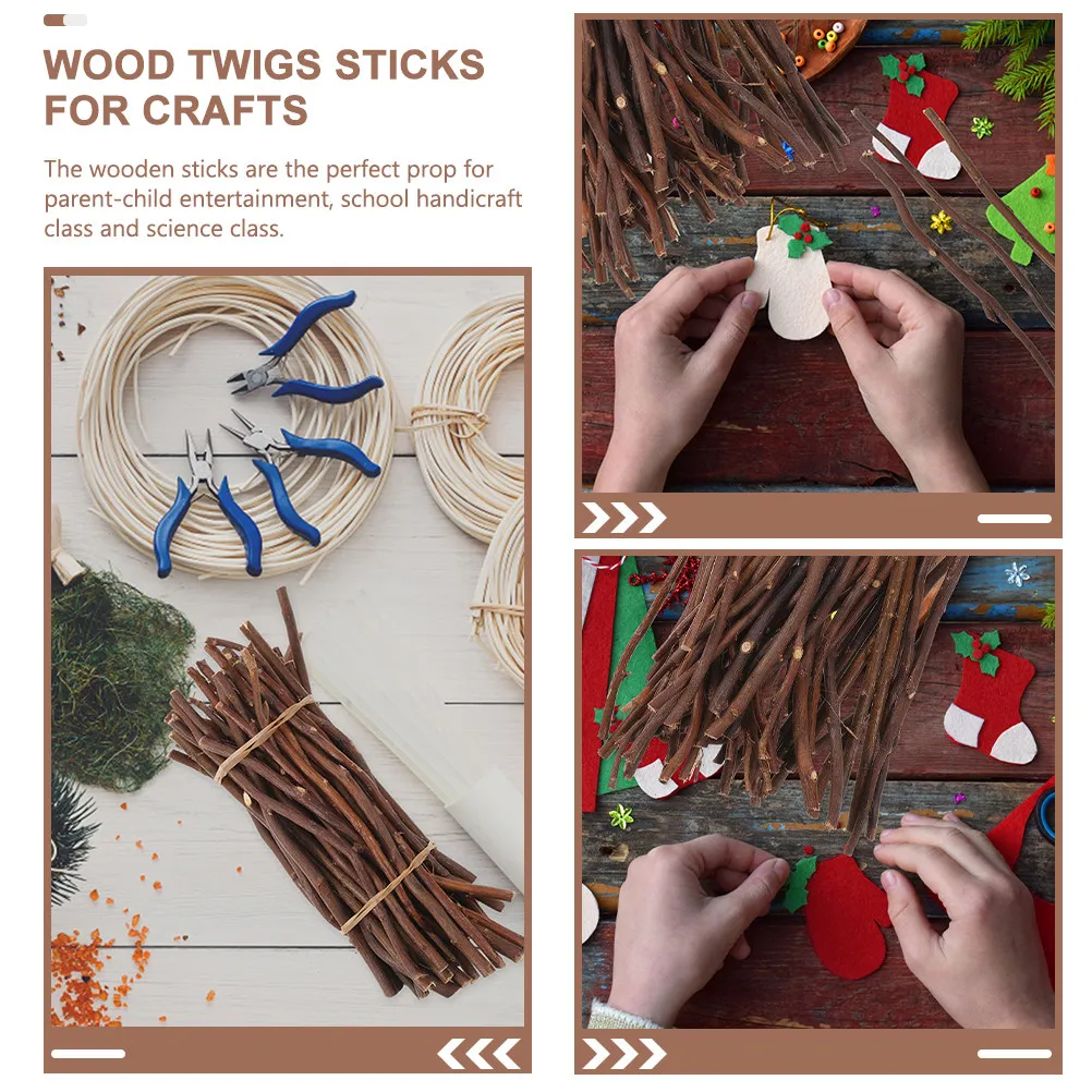 50Pcs Well Polished Natural Wood Sticks Multifunctional DIY Craft Sticks for Handicrafts Photo Props Wood Crafting Material