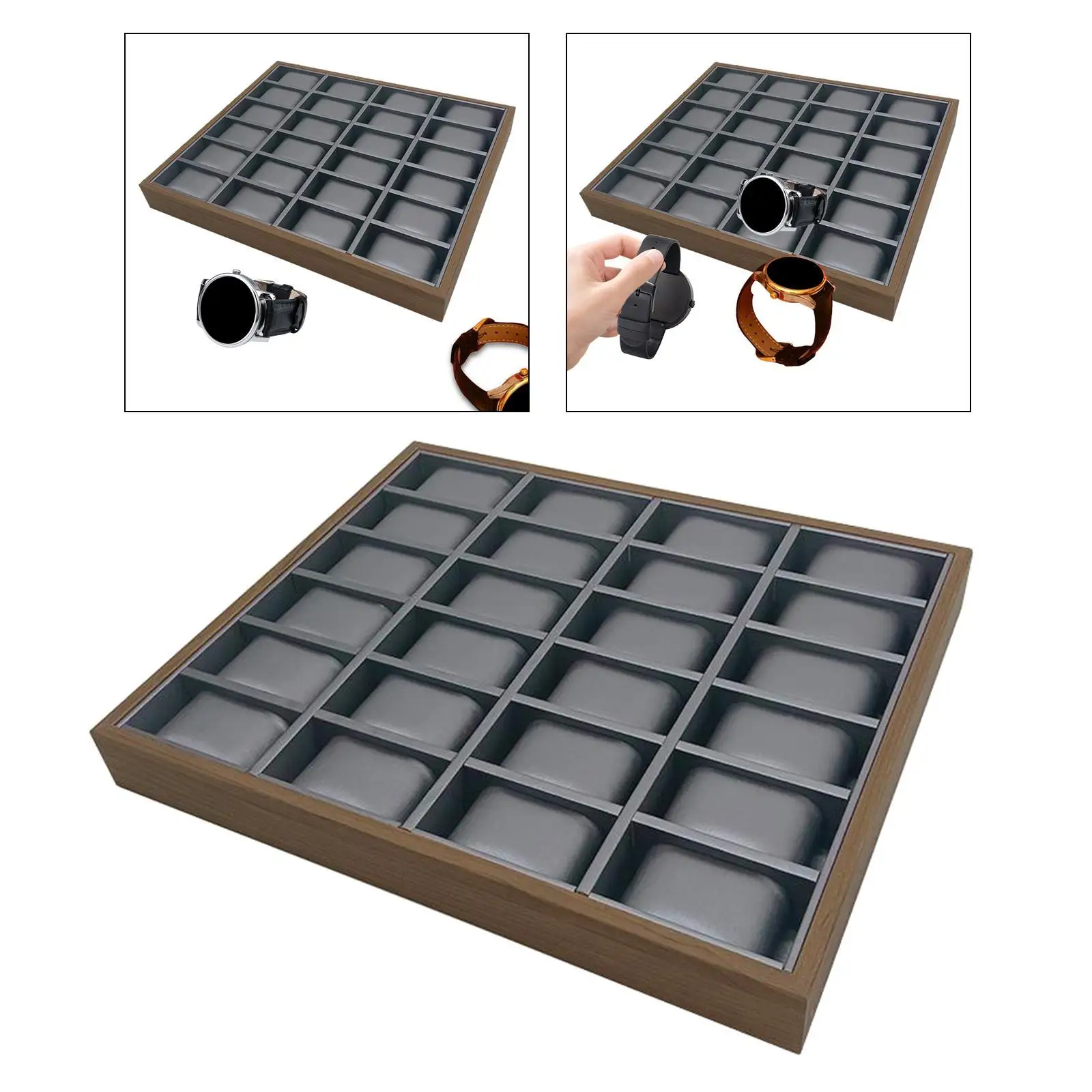 

Витрина для часов, чехол для хранения, 24-слотовый органайзер для ювелирных изделий, лоток, контейнер для ювелирных изделий для счетчика, браслета, запонки, серьги-гвоздики