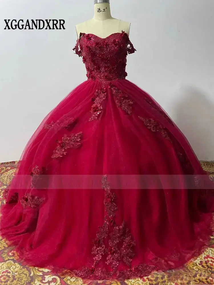 Burgundowe sukienki na quinceanerę Wine Red Sweetheart XV Para Eventos Especiale Sweet 16, księżniczka Quinceañera 2024, dostosowane