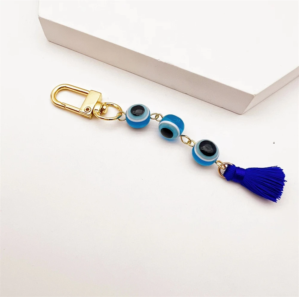 Turkish Blue Evil Eye Lucky Pendant Keychain Backpack Charms Durable Demon Eye Keyring Beads Resin Colorful Tassel Accessories
