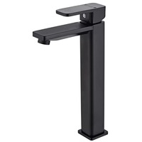 High-Black Single Handle Basin Faucet Aluminium Brass Deck Mount Cold Hot Water Spring Bathroom Mixer Brushed Surface Touchless