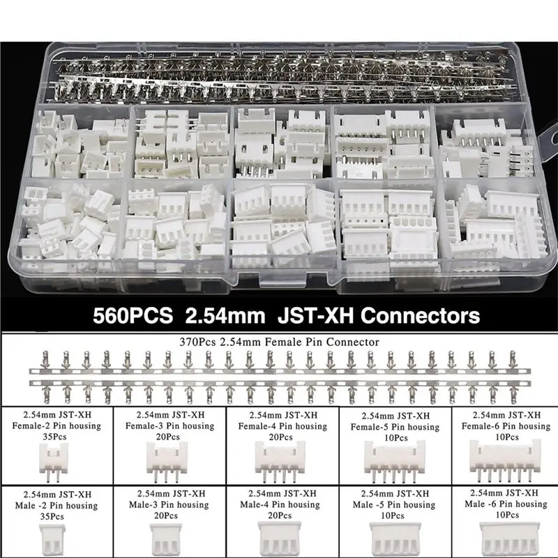 AAAF JST-XH 2.54 مللي متر طقم توصيل-560 قطعة يتضمن محولات أنثى/ذكر 2.54 مللي متر 2/3/4/5/6 دبوس كابل الإسكان المقابس #5