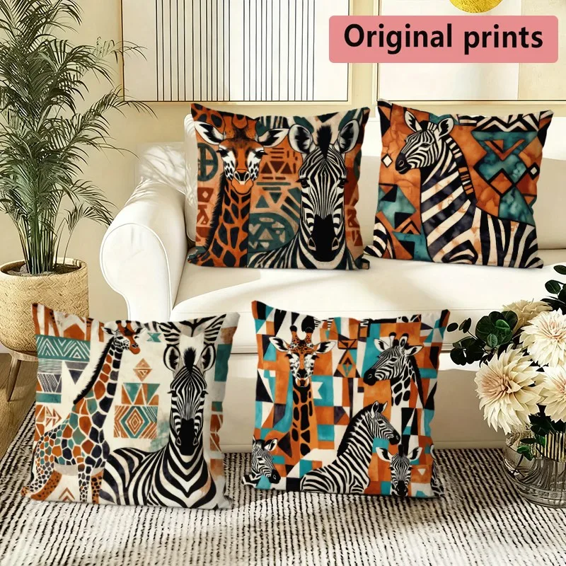 Boho African Zebra Giraffe Pillow Covers Pattern Cushion Cover Suitable for Sofa Bedroom Car Pillow Cover