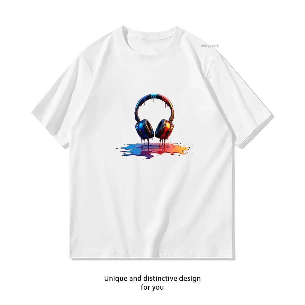 Colorful Melting Headphones T-Shirt Casual cotton graphic t shirts Creative streetwear Classic O-neck shirt