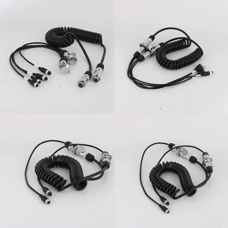 Heavy 12-24v 5 Pin Waterproof Trailer Camera Connector Spiral Cable Truck Security Camera Cable