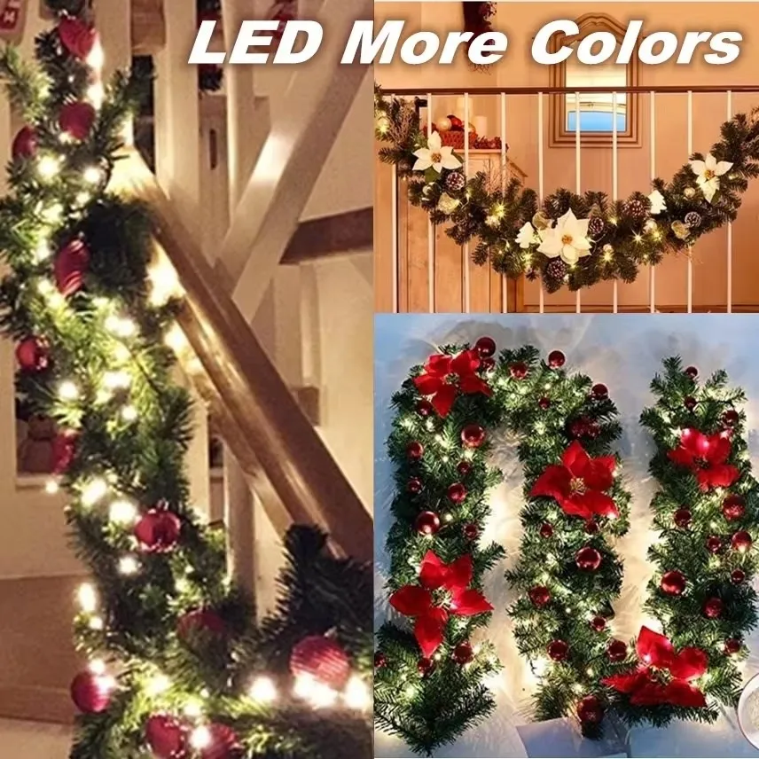 2.7M Christmas Wreath Rattan Garland For Front Door Window Christmas Decoration Artificial Rattan Hanging Staircase Ornaments