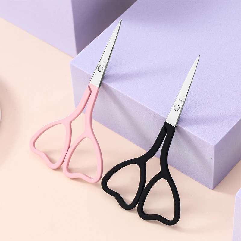 Pink  Love Stainless Steel Heart-shaped Eyebrow Trimming Scissors Sharp Pointed Beauty Scissors Flower Thread Scissors