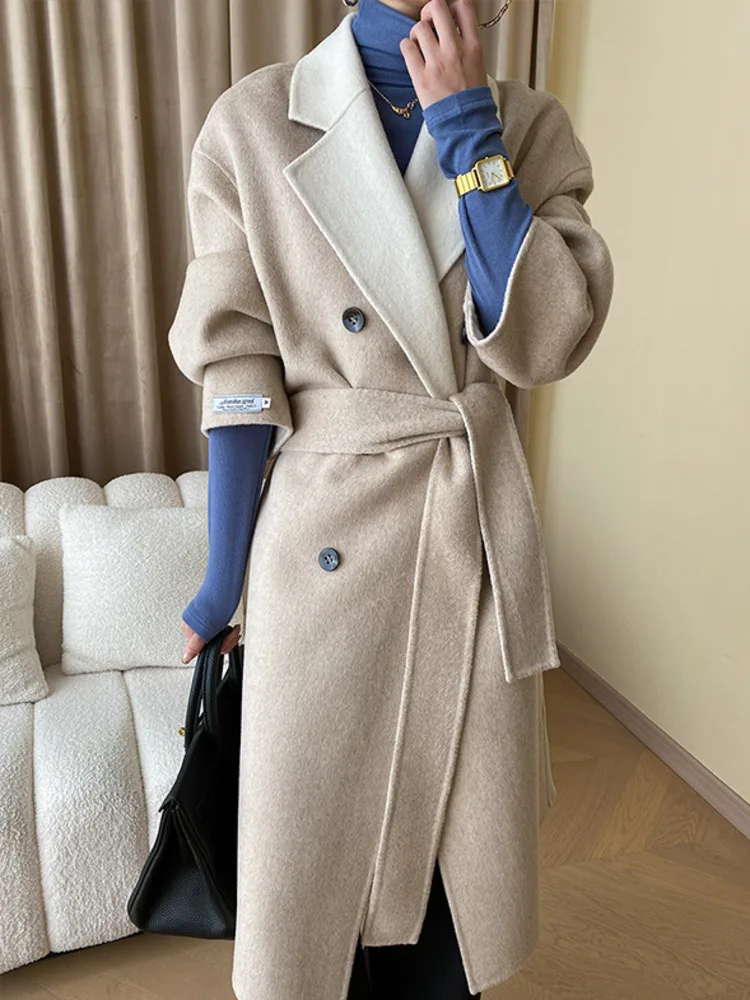 LANMREM High End Double-sided Woolen Coat Women Lapel Long Sleeves Double Breasted Wool Coats Fashion 2024 Winter 2DA8033