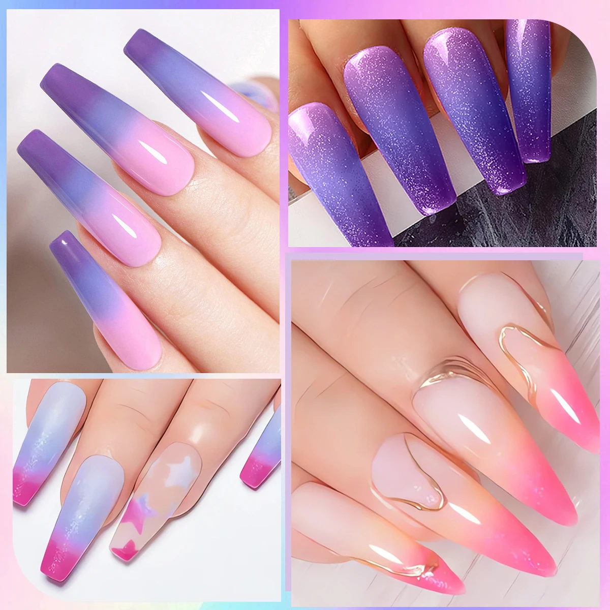 ยาทาเล็บเจลเปลี่ยนสีแบบชิ้นเดียวของไฮมัท ฟริช,ไวต่ออุณหภูมิ, เอฟเฟกต์กลิตเตอร์, กึ่งถาวร, มีกลิ่นหอม