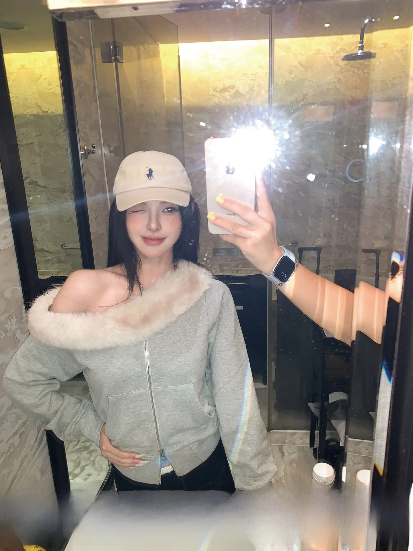 

Warm Winter Plu Okaaay American Spicy Girl Diagonal oulder Fur Collar Sweatirt Korean Sle Casual Loose ort Coat