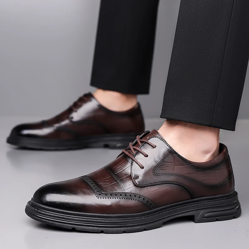 Men Derby Shoes PU Thick Soled Professional Classic Business Formal Men Shoes