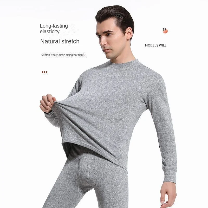 Autumn Winte Men's Casual Fleece Thermal Underwear Set for Men Thick Warmth Heat Sleepwear Indoor High Neck Pencil Pants