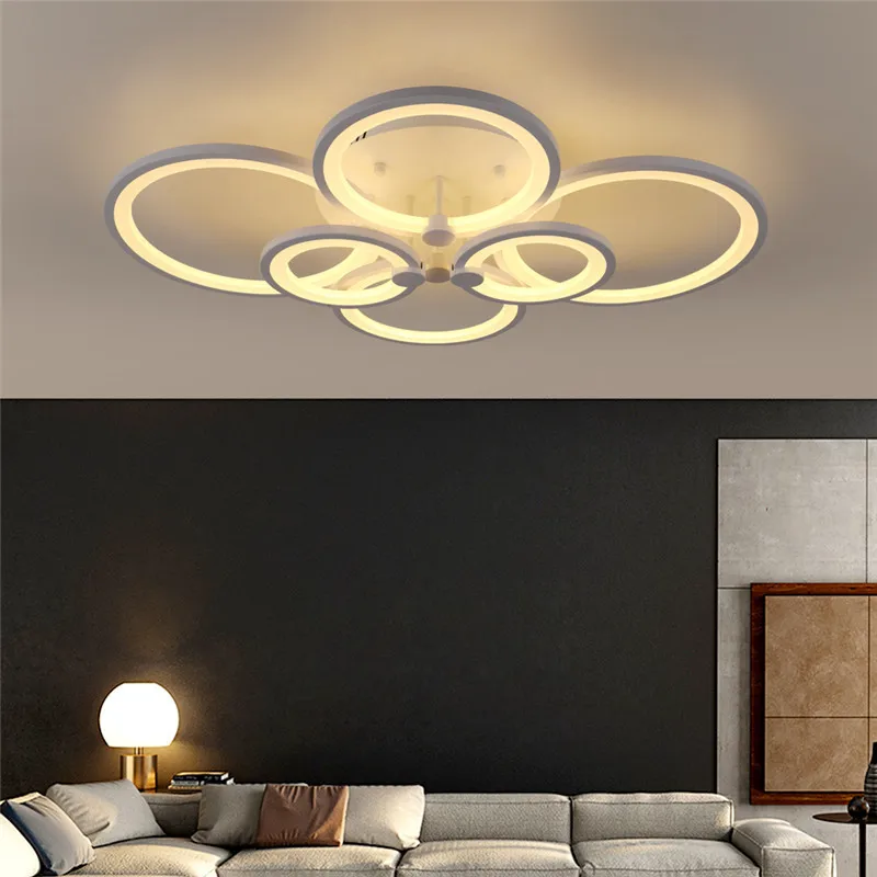 Modern Ring Ceiling Lamp Acrylic Indoor Chandeliers For Dining Room Lamp Crystal Chandelier Led Plafon For Home Simpl Dimmer