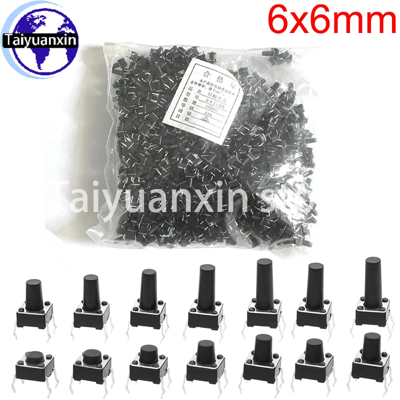 1000PCS 6x6mm Tact Switch DIP 4Pin 6x6x4.3/4.5/5.5/5/6/6.5/7/7.5/8/8.5/9/9.5/10/10.5/12/13/14/15/17mm Touch Push Button Switches