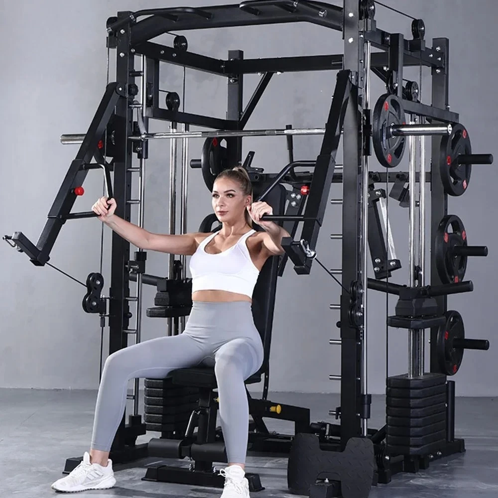 

Smith Machine, Multifunction Power Cage with Smith Bar and Two LAT Pull-Down Systems and Cable Crossover Machine for Home Gym