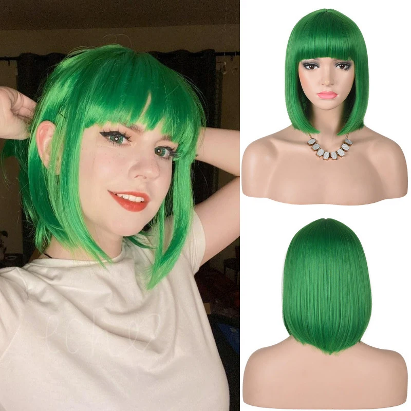 Festive Colorful Short Straight Hair Wig for Women Halloween Cosplay
