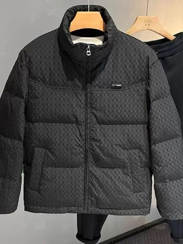 

Men's Winter Thiened Cotton Jaet Stand Collar Zipper ort Coat Warm Letter Pattern Casual Streetwear Faion Outerwear