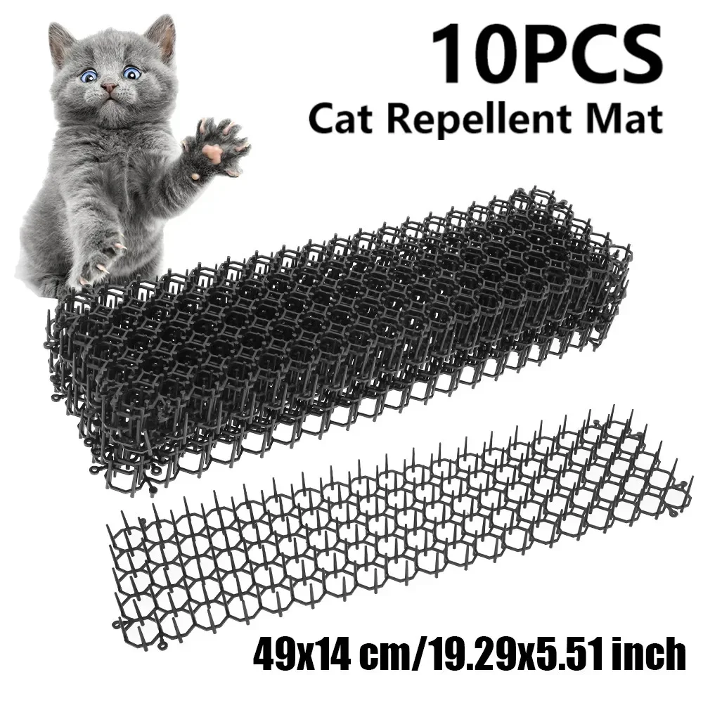 10Pcs Garden Cat Scat Mats Repellent Mat Prickle Strips Spike Anti-Cat Pest Deterrent Garden Repellent Animal Scarer