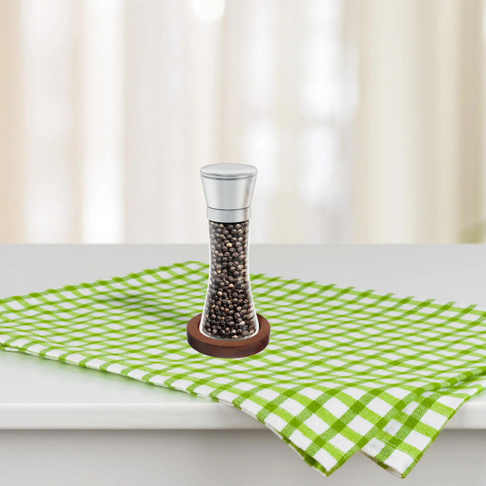 

Salt Pepper Grinder Holder Acacia Wood Round Base Manual Grinder Stand Spice Jar Display Tray Pepper Mill Rest Kitchen Condiment