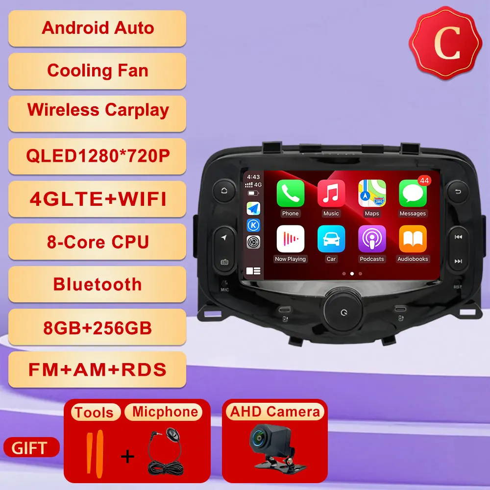 Android 15 Voor Toyota Aygo Peugeot 108 Citroen C1 2014-2021 Autoradio Multimedia Gps-navigatie Carplay Auto speler Bluetooth