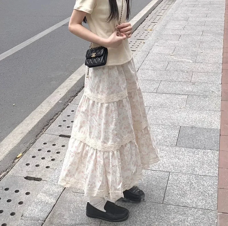 

Sweet High Waisted Floral 2025 New Elastic Summer Style Lace A-line Skirt for Women