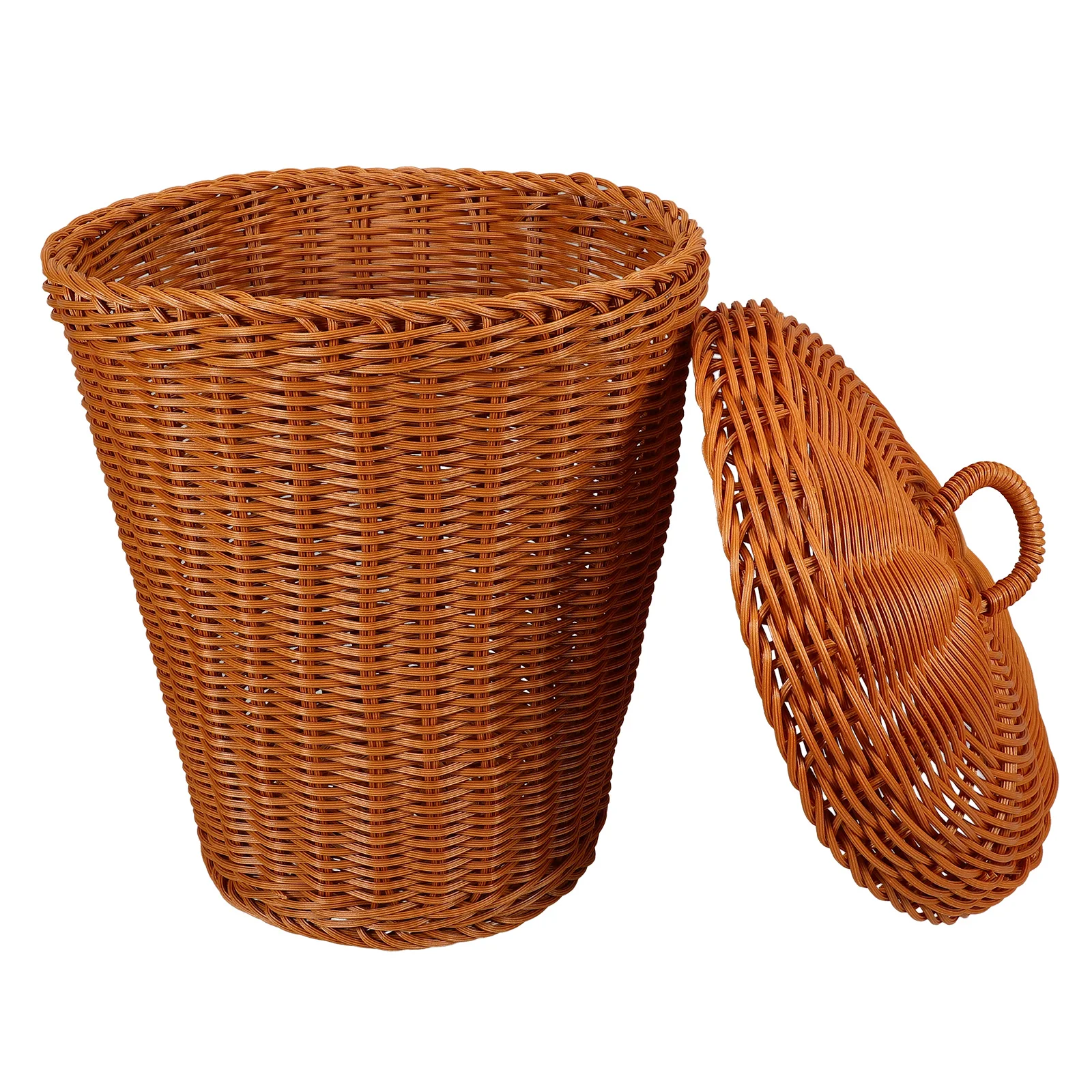 

Imitation Rattan Woven Storage Basket With Lid Home Trash Can For Living Room Bedroom Multifunctional Sundries Container