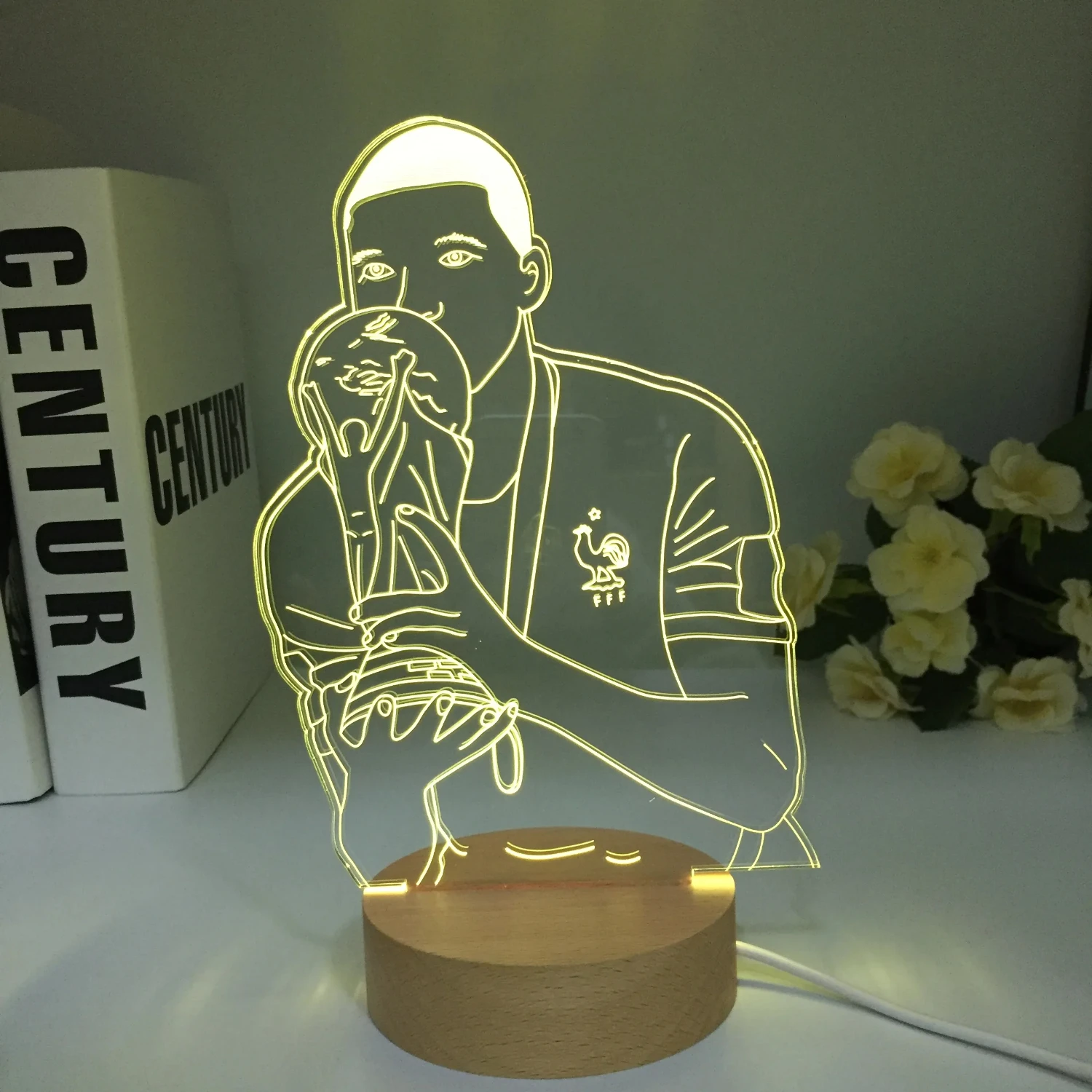 New Soccer Football Star Kylian Mbappes lampada 3D in legno 7 colori comodino camera da letto LED USB Night Light Decoracao Kis giocattolo regalo in legno