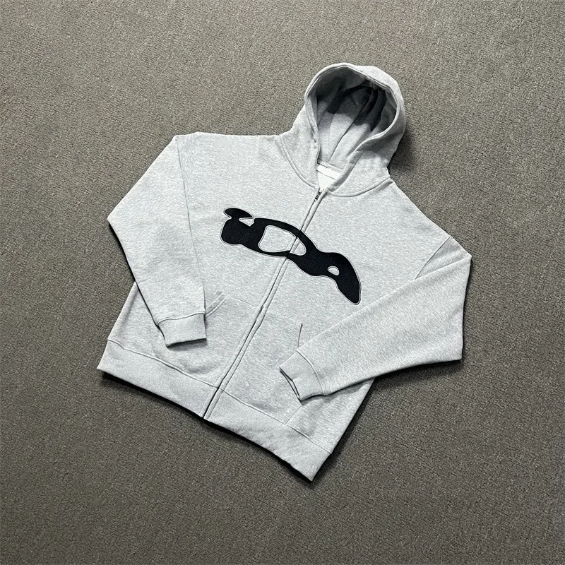 سترة Ida Sply بسحاب للرجال والنساء مع شعار مطرز ومبطن بالصوف سترة مفتوحة بقلنسوة للخريف والشتاء #5