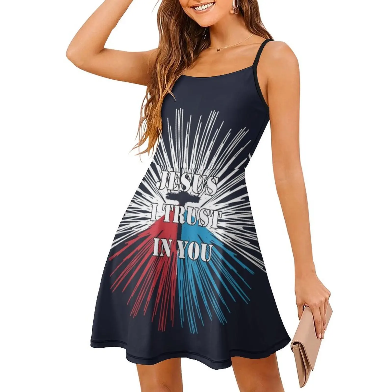 يسوع أنا تثق بك فستان عطلة مثير للنساء فستان قصير لحفلات الشاطئ وأعياد الميلاد يسوع أثق فيك فستان يسوع الإلهي #3