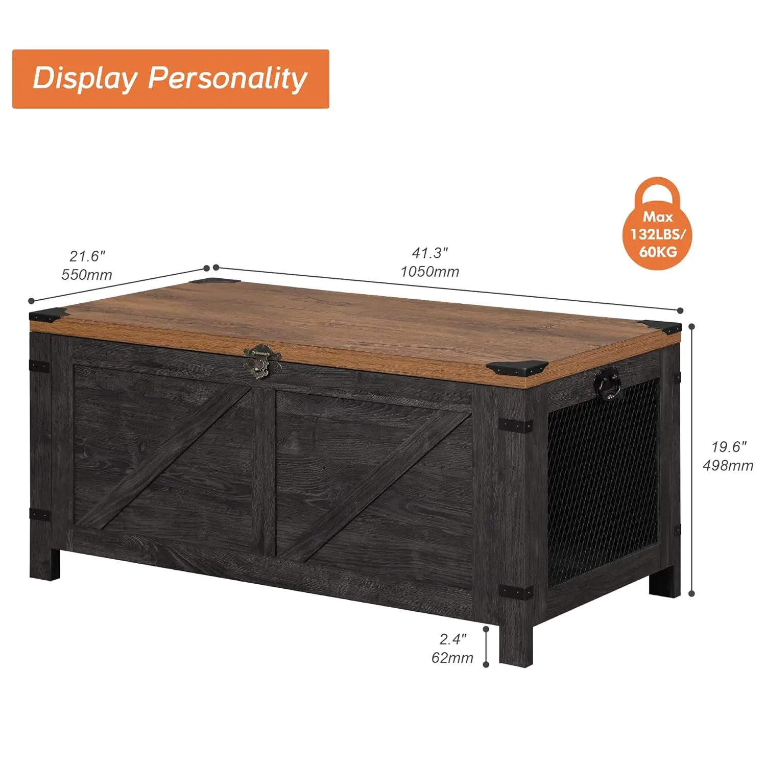 Mesa de centro elevable para sala de estar, mesa de centro de granja con almacenamiento oculto, muebles pequeños con acento con gabinete de malla y Ru