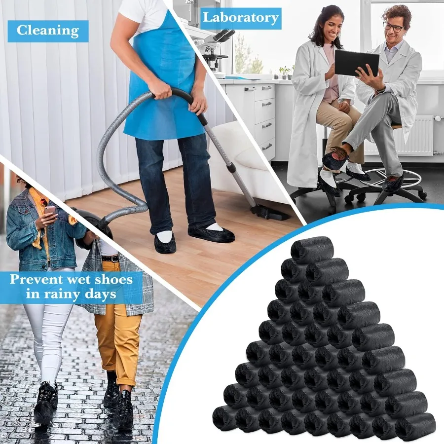 300 Pcs Black Disposable Waterproof Shoe Covers with 1 Pcs Indoor Foldable Storage Box for Home Entryway Kitchen Bathroom and C