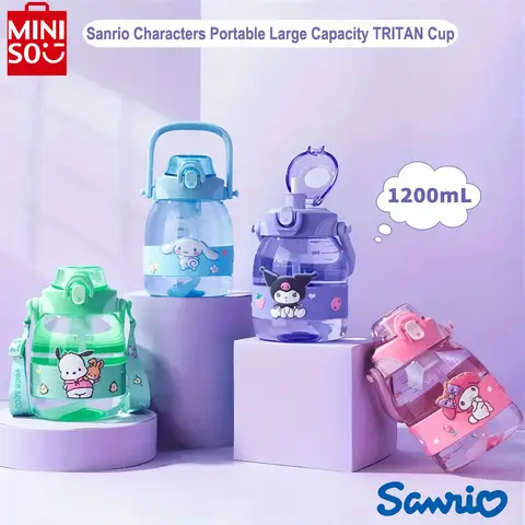 1200 ml MINISO Sanrios Anime Cinnamoroll Pochacco Kuromi Tritan Material Wasserflasche Tasse Große Kapazität Kunststoff Strohbecher