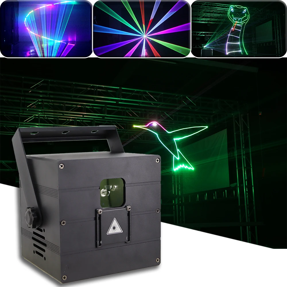 With ILDA RGB Animation Laser 1W 2W 3W 4W Beam Line Scanner Projector DMX Professional Disco DJ Party Bar Club Stage Light YUER