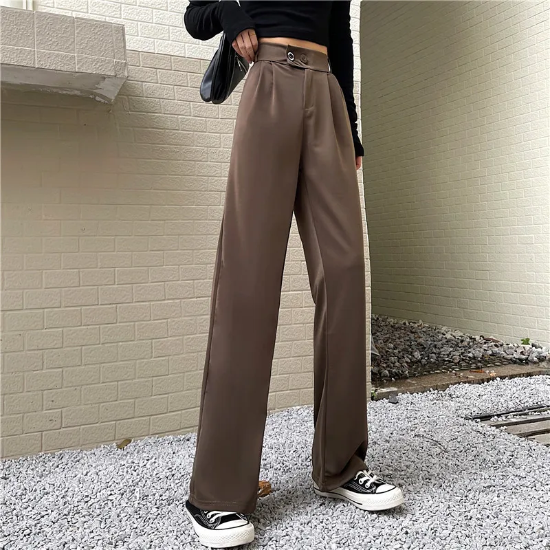 High Waist Wide Leg Pants Women's Korean Style Autumn New Vintage Casual Trousers Student Loose Fit Pants Commute Style