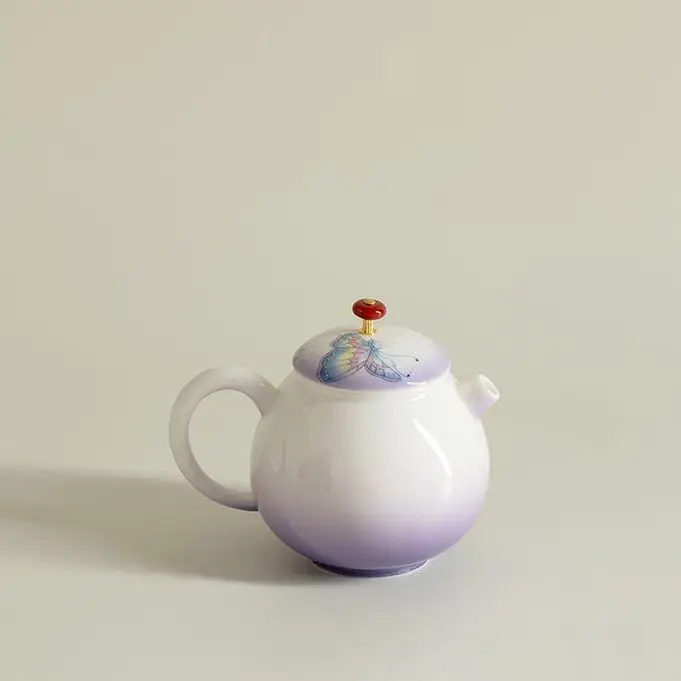 Mr. Shanji's Hand-Painted Butterfly Gradient Purple Ceramic Tea Set Home-Use Ball-Hole Filter Hand-Held Teapot