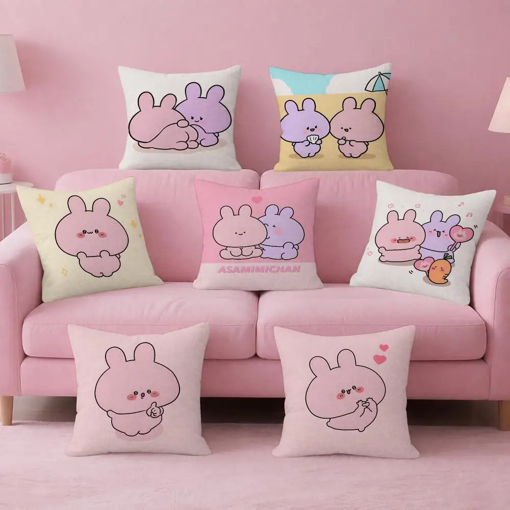 Character Asamimichan Cushion Cover Pink Linen Textured Double Sided Cushion Cover with Invisible Zipper for Home Decor