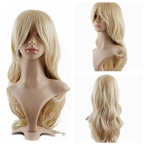 New Women Long Wavy Dress Party Wigs Costumes Anime Blonde Wigs+Wig Cap