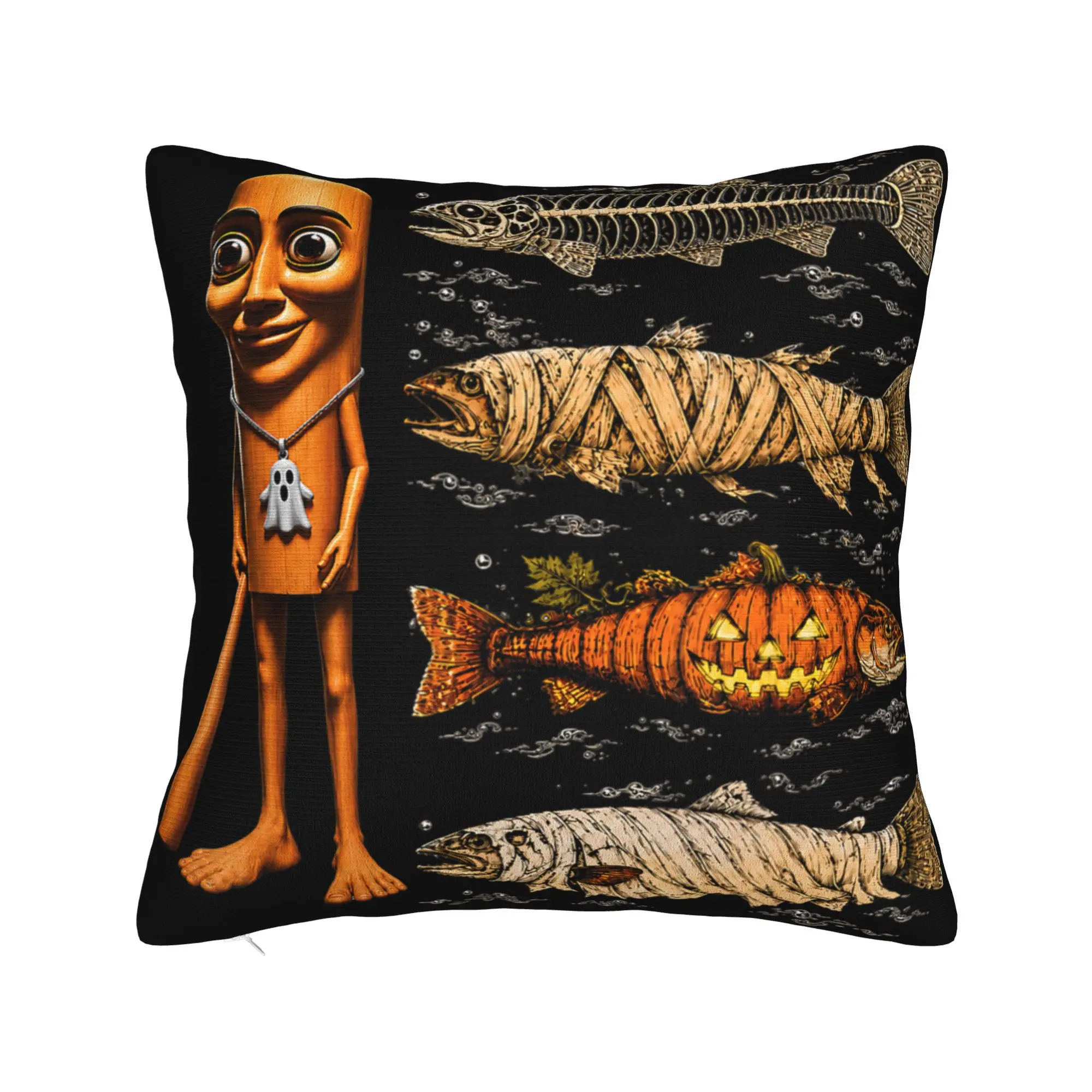 Pillow Case Tung Tung Sahur Halloween Trout Ghost Pumpkin Skeleton Design Pillow Cover For Living Room Bed Chair Pillowcases