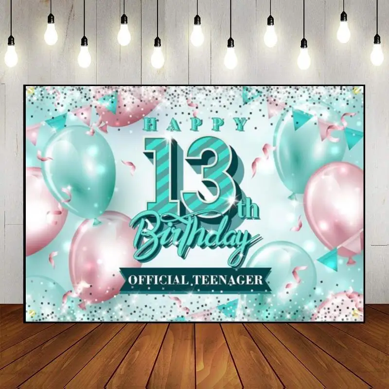 

Happy 13th Birthday Background Boy Cake Stand Prince Gender Reveal Party Banner Decoration Golden Girl Invitation Smash Balloon