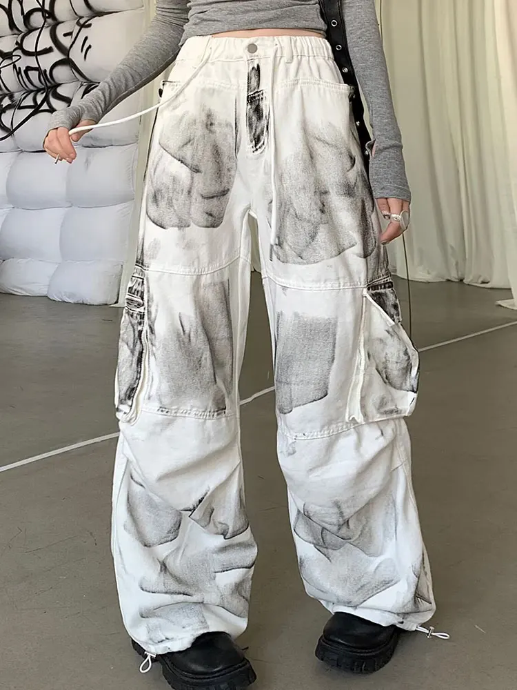 

Trendy Brand Tie-Dye Workwear Jeans Men Women Autumn American Retro Aalyptic Sle Big ket Couple Straight Wide Leg Pants
