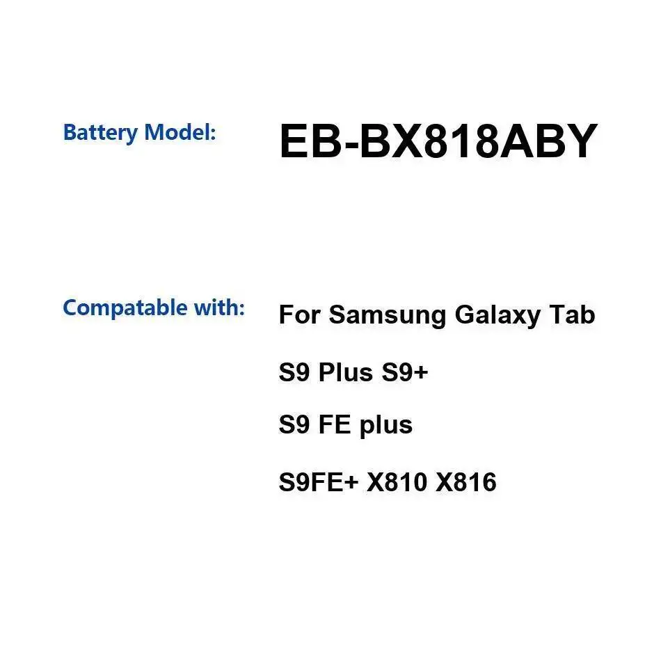 

Аккумулятор для планшета EB-BX818ABY 10090 мАч для Samsung Galaxy Tab S9 Plus S9+ FE S9FE+ X810 X816