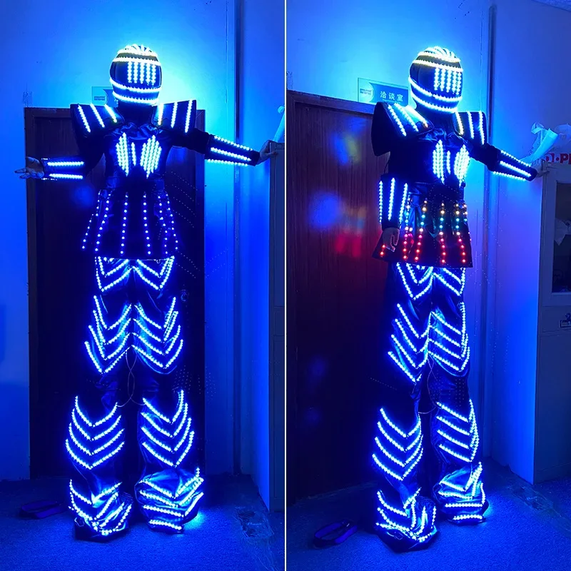 Adult Light Emitting Diode Robot Costume with Glow Jacket Helmet DJ Glow Party Costume