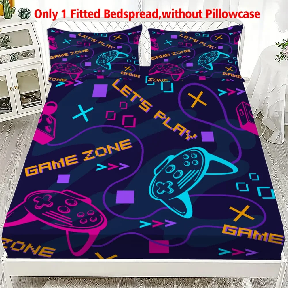 1 Stück Neon-Druck-Spannbettlaken mit „Game Zone“-Controller-Motiv, elastischer Matratzenbezug mit tiefen Taschen, Einzel-, Doppel-, Queen- und King-Size-Bettwäsche, Schlafzimmer-Dekoration