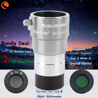 Celestron Omni 2x Barlow Lens with Solar Filter,Moon Filter – Professional Telescope Eyepiece Kit for Solar, Moon Observation
