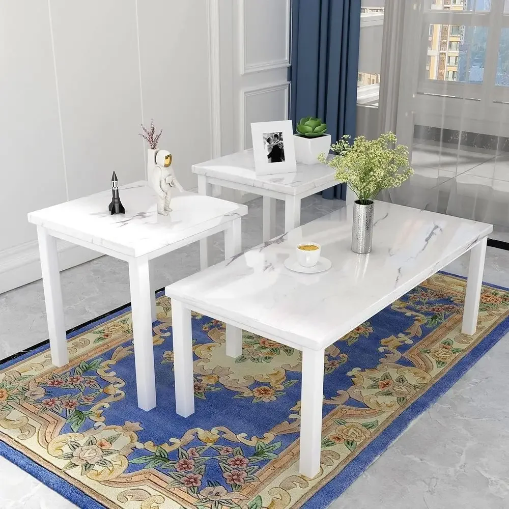 Coee Table Set o 3, ern Living Room Table Set, aux Marble Coee Table and End Table Sets, Simple & Stylish Center Tables or Livin
