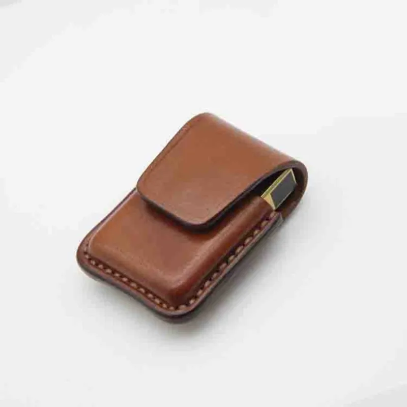 2colors New Portable Leather Handmade Lighter Protective Leather Cover Creative Men's Waist Anti-Drop Cigarette Lighter BagLH962