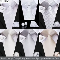 Wit Solid Paisley Gift Tie Voor Mannen Shirt Zijde Bruiloft Tie Zakdoek Manchetknopen Set Fashion Design Business Das Hi-Tie